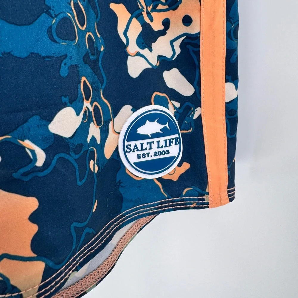 Salt Life Vapor Stretch Board Shorts Mens‎ 38 Orange Blue SLX QD Camo Swim